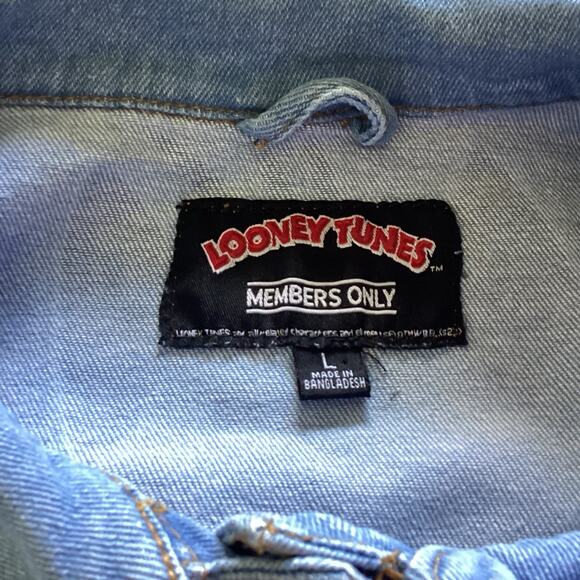 Looney Tunes Members Only Denim Jacket - Large - Tweety Sylvester 90s Streetwear - Picture 5 of 13
